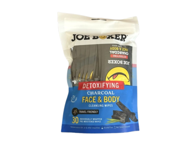 Joe Boxer Detoxifying Face & Body Cleansing Wipes, Charcoal, 30 Count