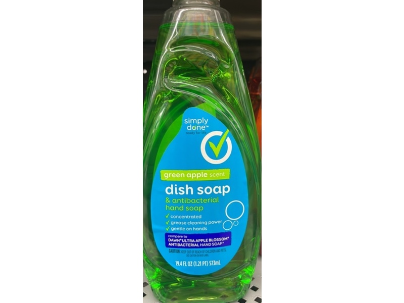 Simply Done Dish Soap, Green Apple, 19.4 fl oz/573 mL