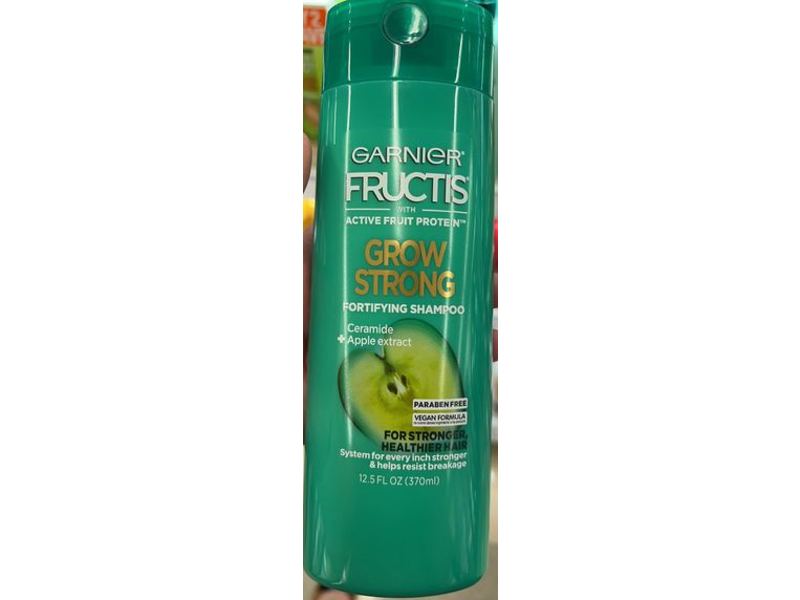 Garnier Fructis Grow Strong Fortifying Shampoo, Ceramide + Apple Extract, Paraben Free, 12.5 fl oz/370 mL