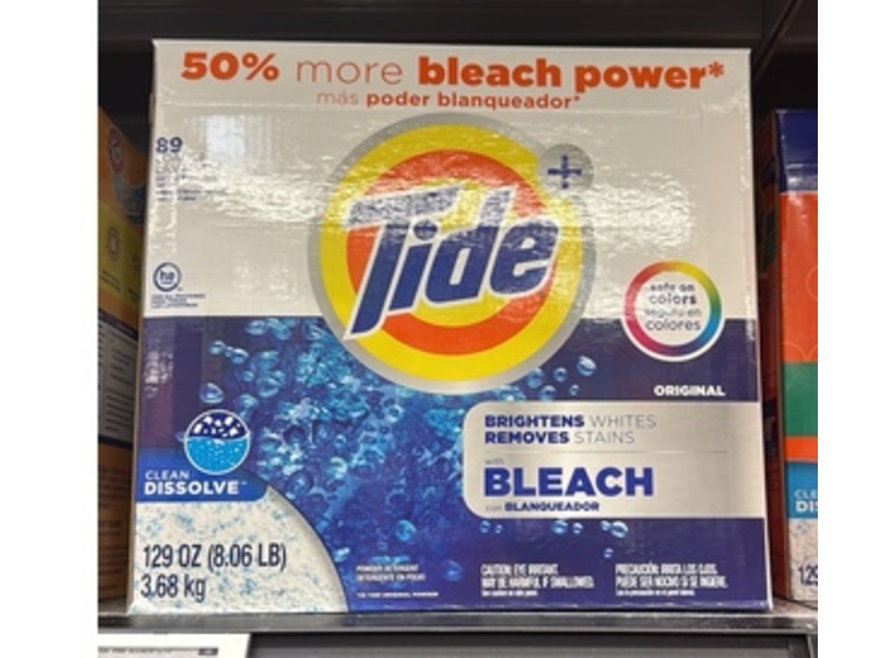 Tide Plus Bleach Powder Laundry Detergent, Original, 89 Loads, 129 oz/3.68 kg