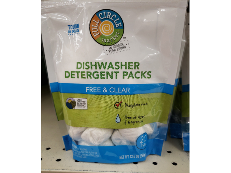 Full Circle Dishwasher Detergent Packs, Free & Clear, 12.6 oz/360 g, 20 Ct