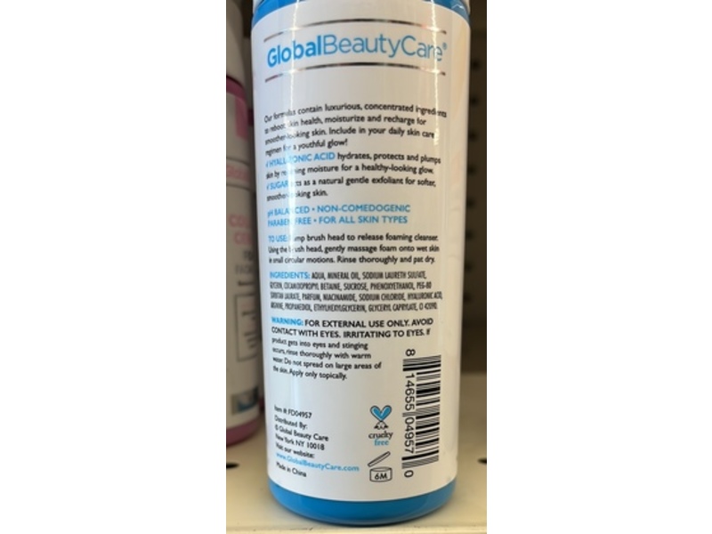 Global Beauty Care Foaming Facial Cleanser, Hyaluronic Acid + Sugar, 5 fl oz/150 mL