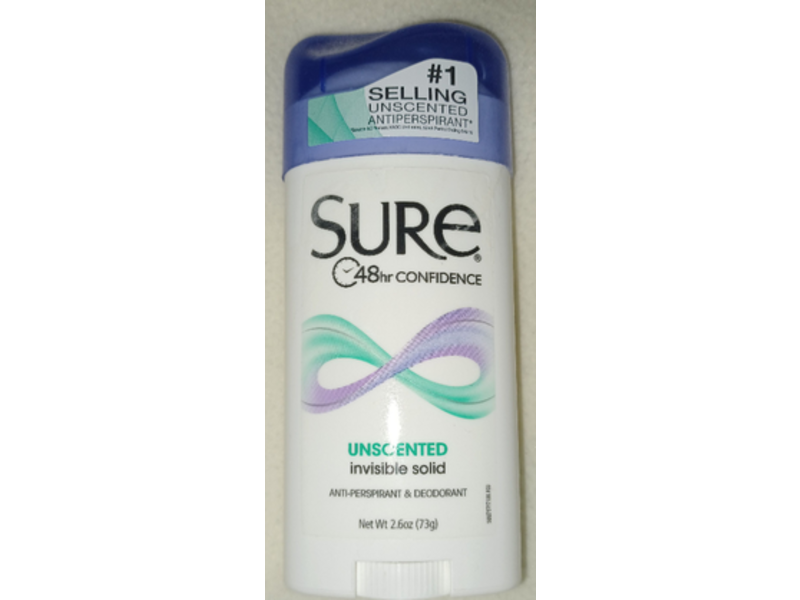 Sure Unscented Invisible Solid Deodorants & Antiperspirants, 2.6 oz/73 g