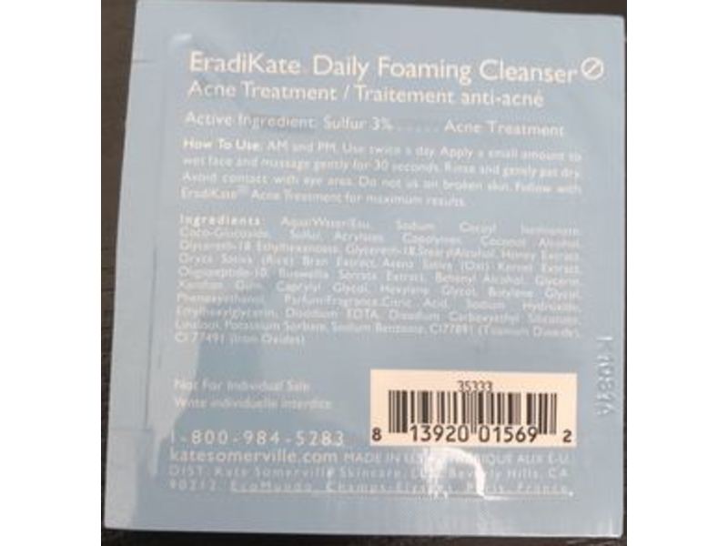 Kate Somerville Eradikate Daily Foaming Cleanser, Acne Treatment, 0.07 fl oz/2 mL