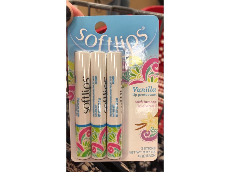 Softlips Lip Protectant With Intense Hydratant, Vanilla, 0.07 oz/2 g, 3 Sticks