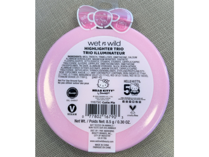 Wet N Wild Hello Kitty Highlighter Trio, Cutie Pie, 0.30 oz/8.5 g