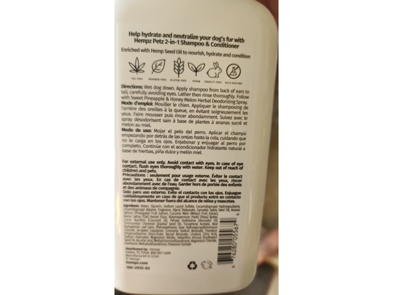 Hempz Petz 2-In-1 Shampoo & Conditioner, Sweet Pineapple & Honey Melon, 17 fl oz/500 mL