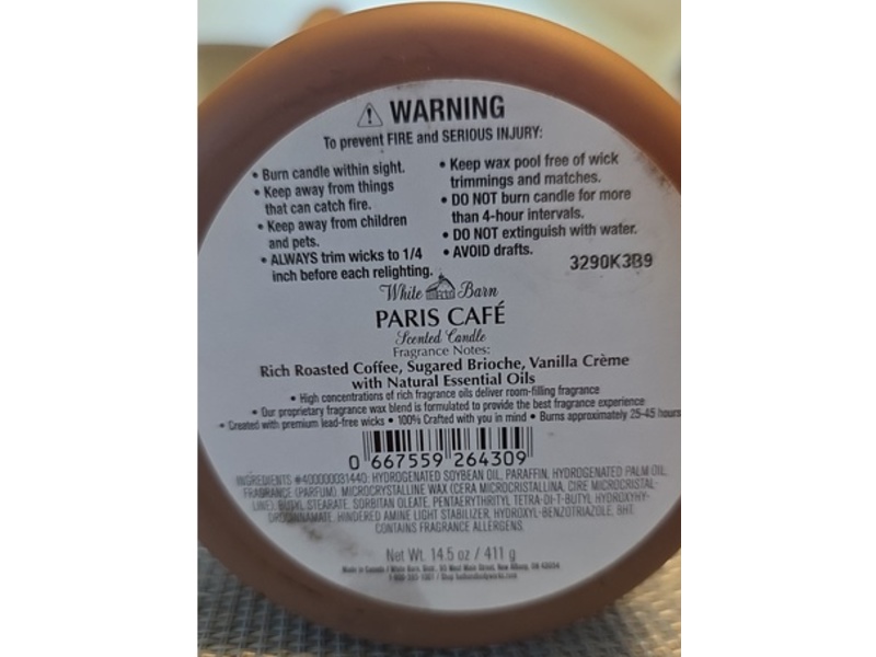 White Barn Scented Candle with Natural Essential Oils. Paris Cafe, 14.5 oz/411 g