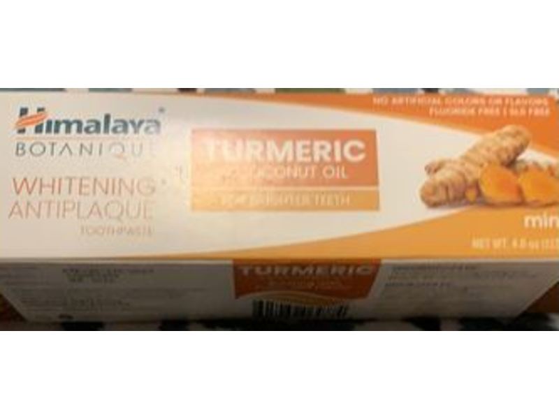 Himalaya Botanique Whitening Antiplaque Toothpaste, Turmeric + Coconut Oil, Mint, 4 oz/113 g