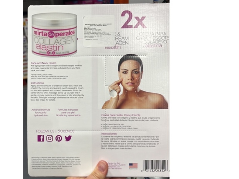 Mirta De Perales Collagen Elastin Face & Neck Cream, Vitamin A & E, 4 oz/170 g, Pack Of 2