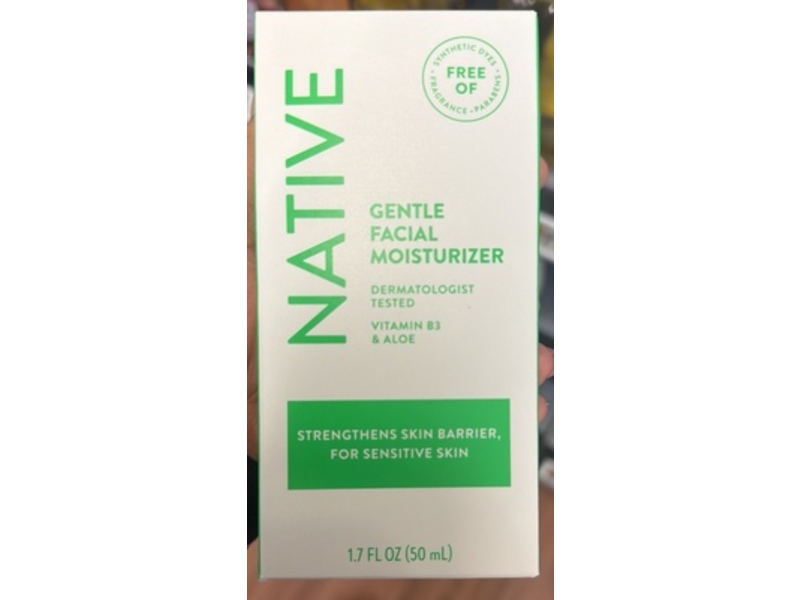 Native Gentle Facial Moisturizer, Vitamin B3 & Aloe, 1.7 fl oz/50 mL