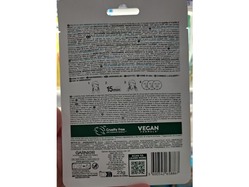 Garnier Pure Active Anti-Imperfection Serum Mask, Salicylic Acid + Niacinamide, 23 g