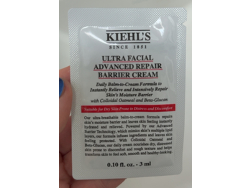 Kiehl's Ultra Facial Advanced Repair Barrier Cream, Colloidal Oatmeal & Beta-Glucan, 0.10 fl oz/3 mL