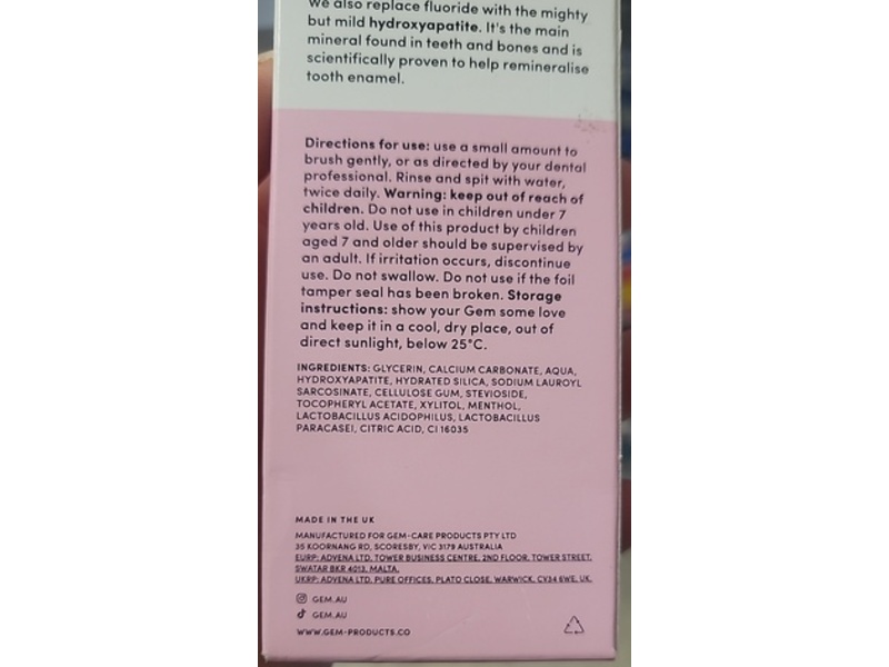 Gem Triple Whitening Toothpaste, Pink Marshmallow, 110 g/75 mL