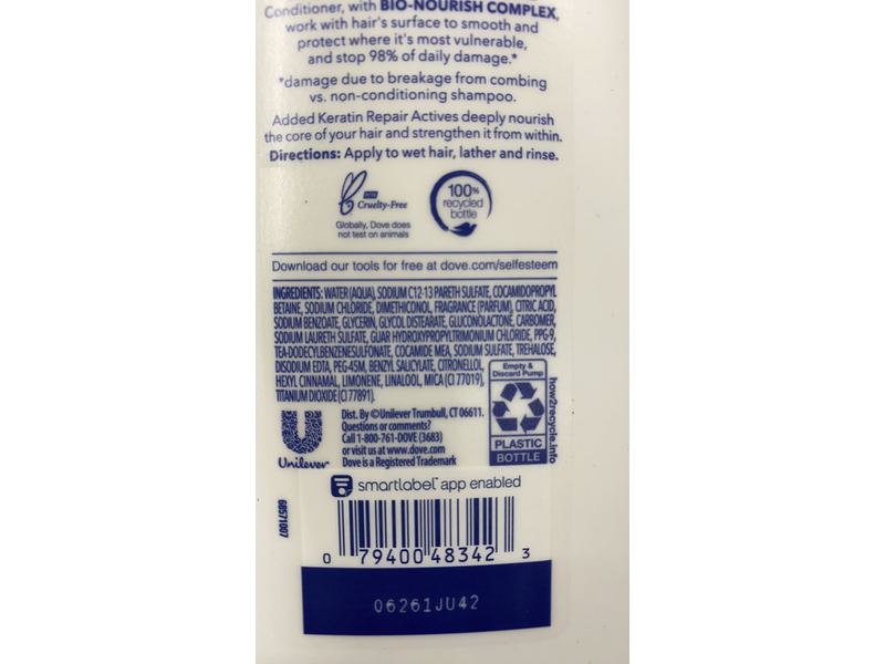 Dove Intensive Repair Shampoo, Damaged Hair, 18 fl oz/532 mL