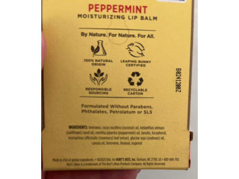 Burt's Bees Moisturizing Lip Balm, Peppermint, 0.15 oz/4.25g
