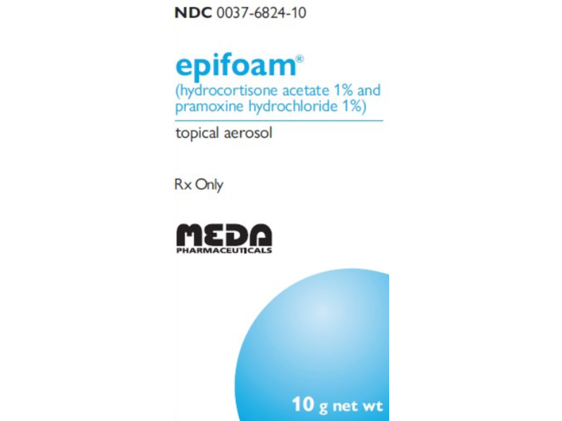 Epifoam (pramoxine hydrochloride and hydrocortisone acetate aerosol) 1%-1% Topical Spray, 10 g, Meda Pharmaceuticals (RX)