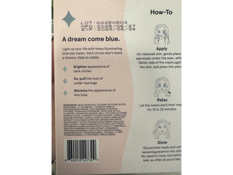 Grace & Stella A Dream Come Blue Illuminating Eye Masks, Niacinamide & Hyaluronic Acid, 0.2 fl oz/6 g, 6 Pairs