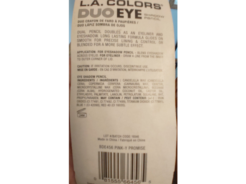 L.A. Colors Duo Eye Shadow Pencil, Pink-y-Promise, 0.12 oz/3.5 g