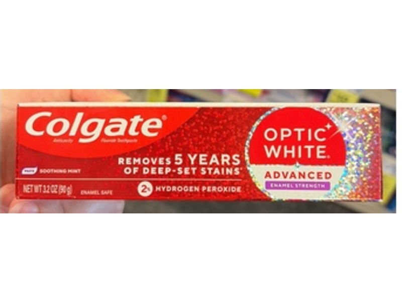 Colgate Optic White Advanced Enamel Strength Toothpaste, Soothing Mint, 2% Hydrogen Peroxide, 3.2 oz/90 g