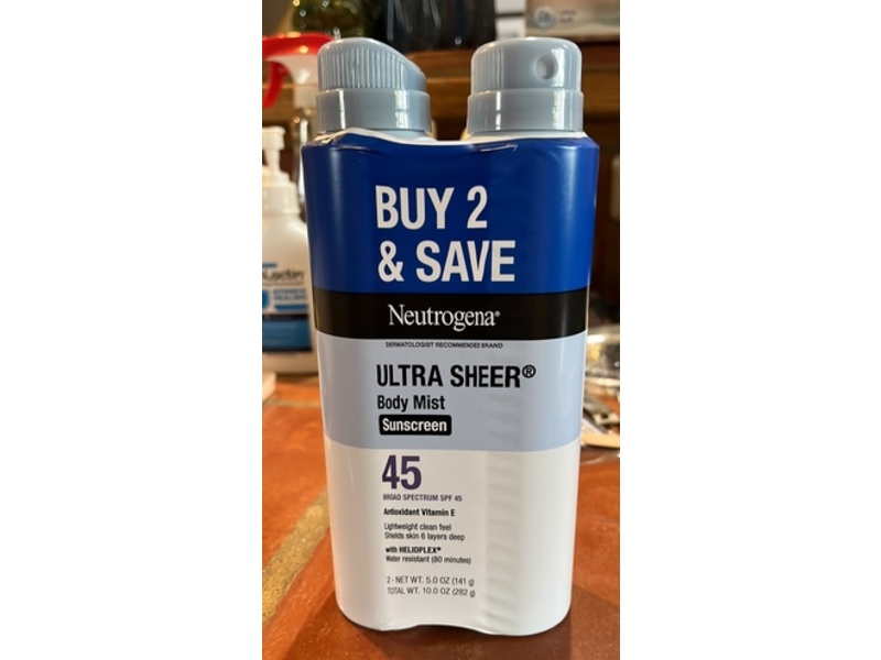 Neutrogena Ultra Sheer Sunscreen Mist, SPF 45, 5 oz/141 , Pack Of 2