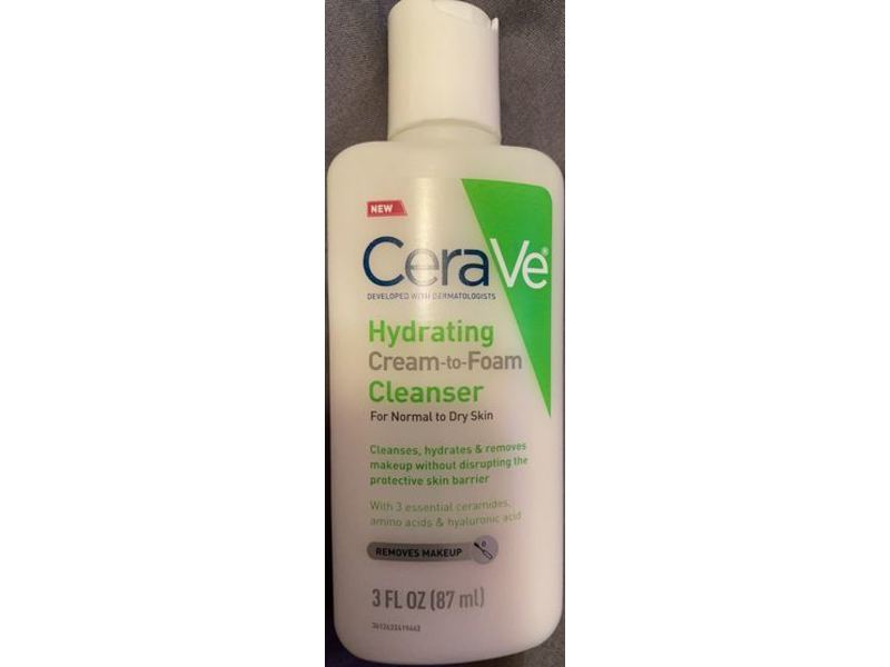 Cerave Hydrating Cream-To-Foam Cleanser, Normal To Dry Skin, 3 fl oz/87 ml