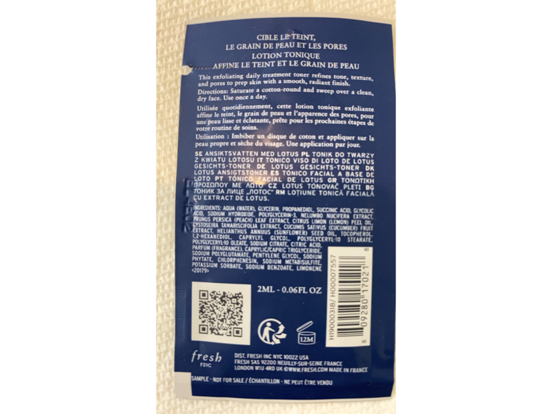 Fresh Lotus Youth Preserve Refines Tone & Texture Treatment Toner, 0.06 fl oz/2 mL