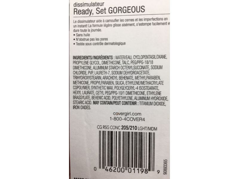 CoverGirl Ready Set Gorgeous Concealer, Light/Medium, 0.37 fl oz/11 mL.