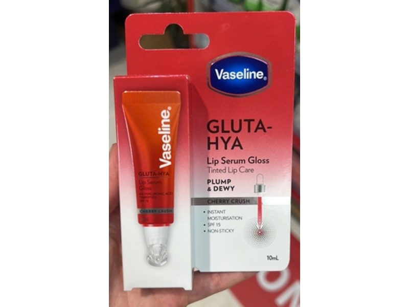 Vaseline Gluta-Hya Plump & Dewy Lip Serum Gloss, Cherry Crush, SPF 15, 10 mL