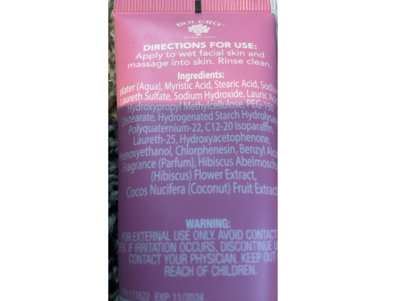 Bolero Hydrating Foaming Cleanser, Hibiscus Flower + Coconut, 2.5 fl oz/73.0 mL