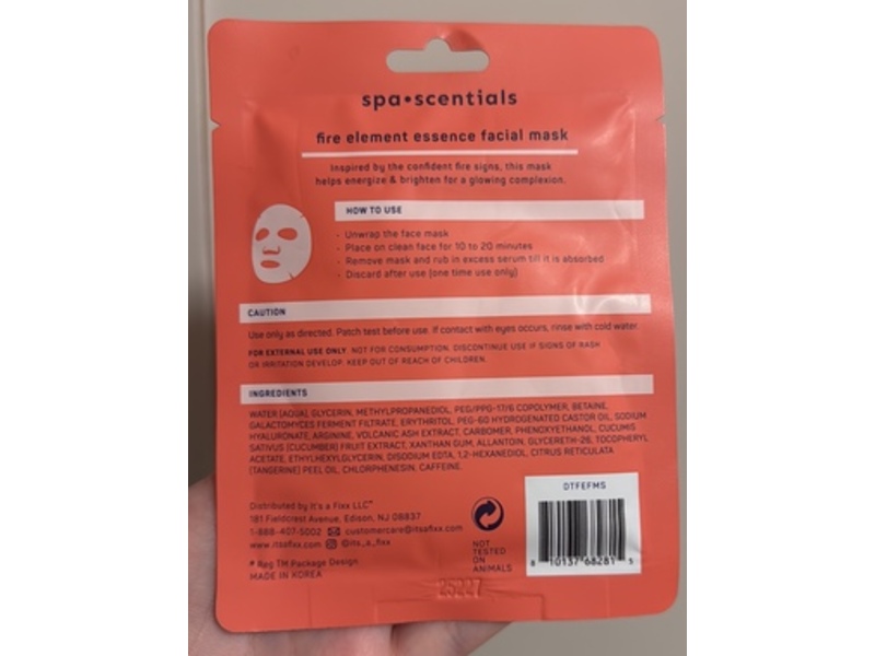 Spa Scentials Element Essence Facial Mask, Fire, 0.81 oz/23 g