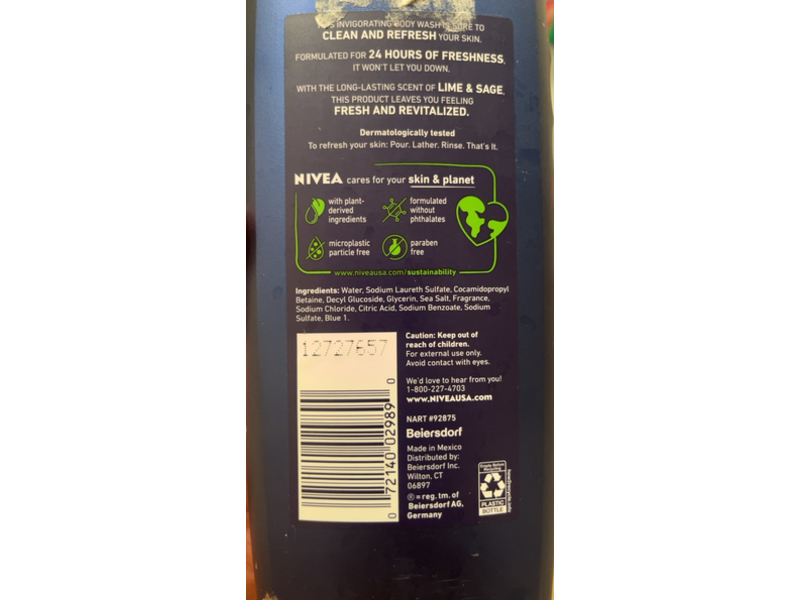 Nivea Men Vitality Body Wash, Lie & Sage, 16.9 fl oz/500 mL