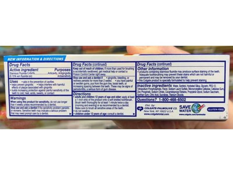 Colgate Total Sf Antisensitivity Toothpaste, Advanced Whitening, 3.4 oz/96 g