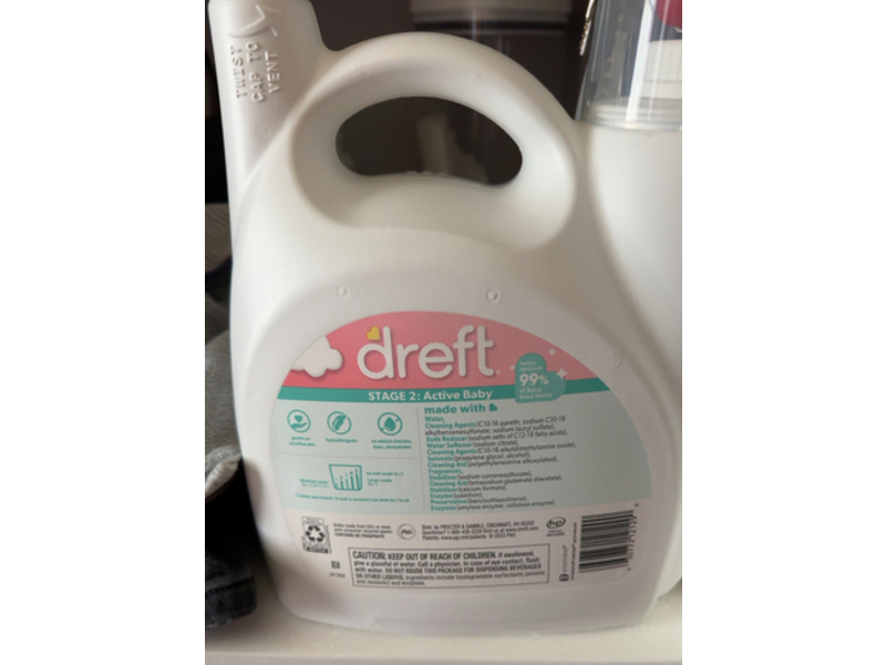 Dreft Stage 2 Active Baby Liquid Laundry Detergent,114 Loads, 150 fl oz/4.43 L