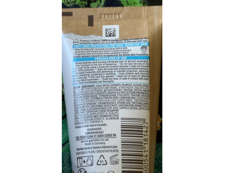 Garnier Ambre Solaire Kids Sensitive Sunscreen, SPF 50+, 50 mL