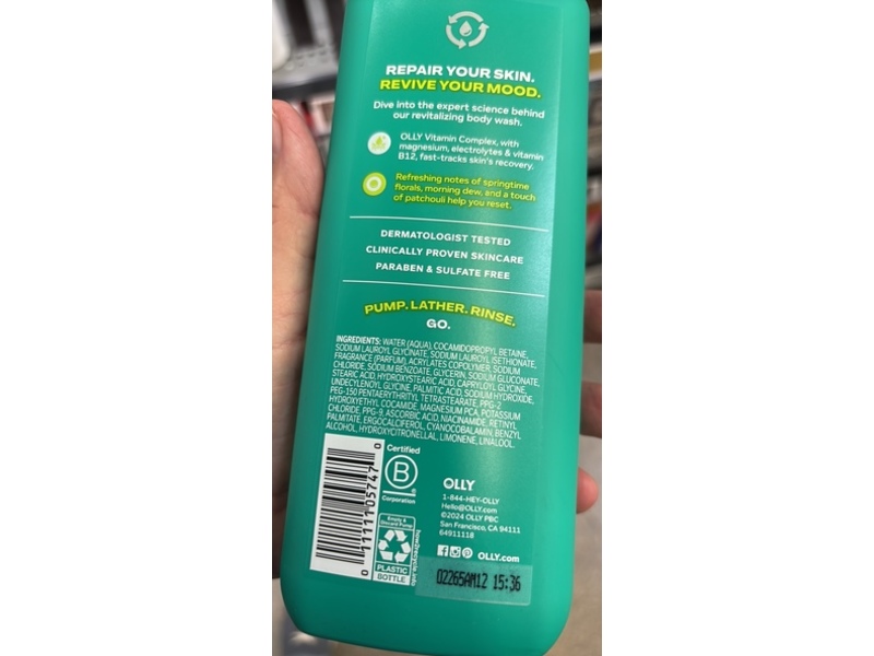 Olly Revive Mood + Skin Body Wash, 17 fl oz/502 mL