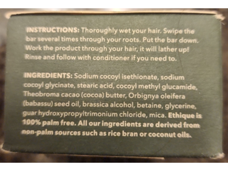 Ethique Bar Minimum Shampoo, Unscented, 3.88 oz/110 g