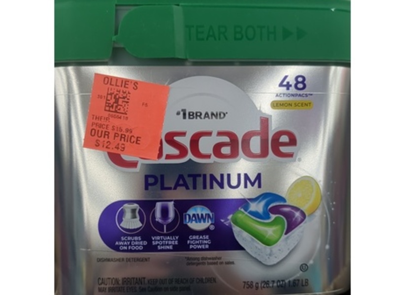 Cascade Platinum Dishwasher Detergent Pacs, Lemon Scent, 48 Pacs, 26.7 oz/758 g