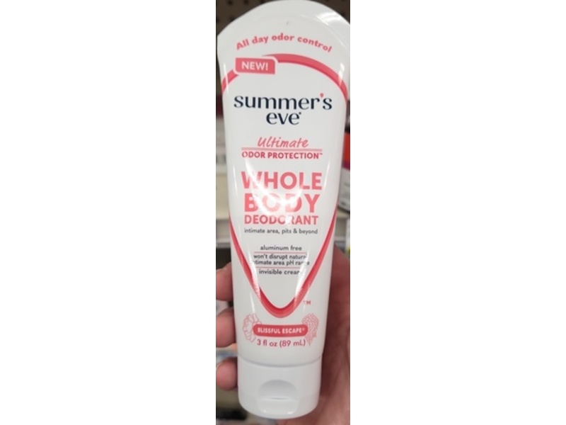 Summer's Eve Whole Body Deodorant Cream, Blissful Escape, 3 fl oz/89 mL