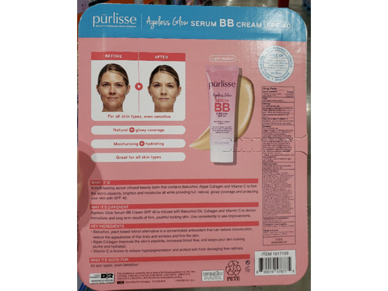 Purlisse Ageless Glow Serum BB Cream, Light Medium, SPF 40, 1.4 fl oz/40 mL