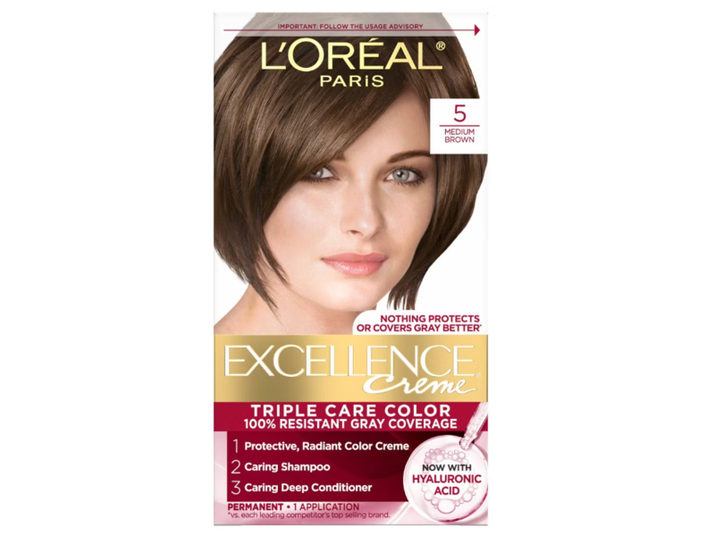 L'Oreal Paris Excellence Creme Permanent Hair Color Kit, 5 Medium Brown