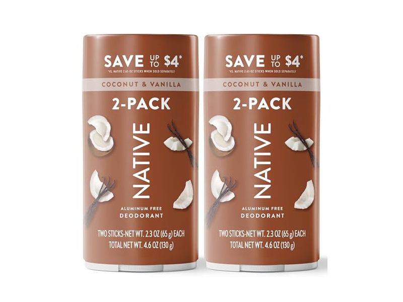 Native Aluminum Free Deodorant, Coconut & Vanilla, 4.6 oz/130 g, Pack Of 2