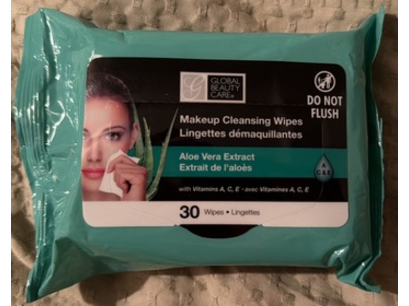 Global Beauty Care MakeUp Cleansing Wipes, Aloe Vera Extract, 30 Count