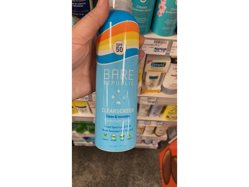 Bare Republic Clearscreen SPF50 Sunscreen Body Spray, 6 fl oz/177 mL