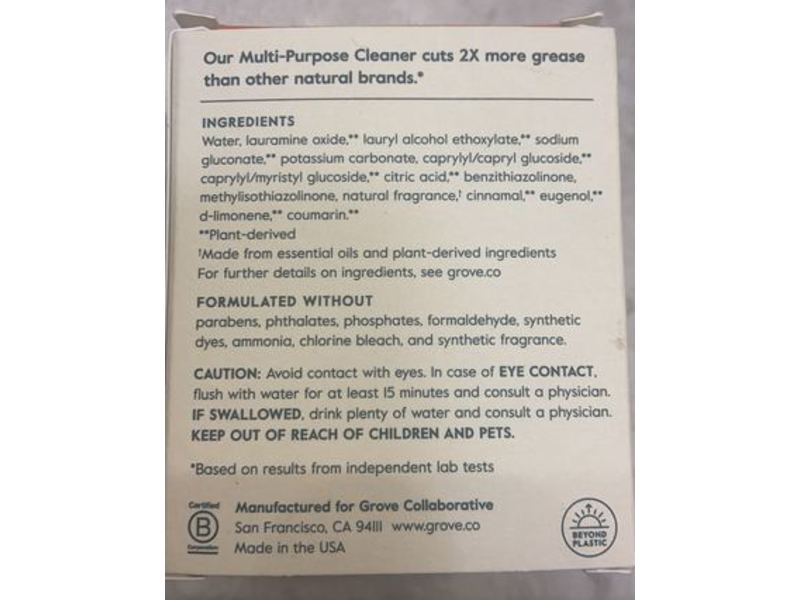 Grove Co. Multi-Purpose Cleaner, Spiced Pumpkin, 1 fl oz/30 mL, Pack Of 2