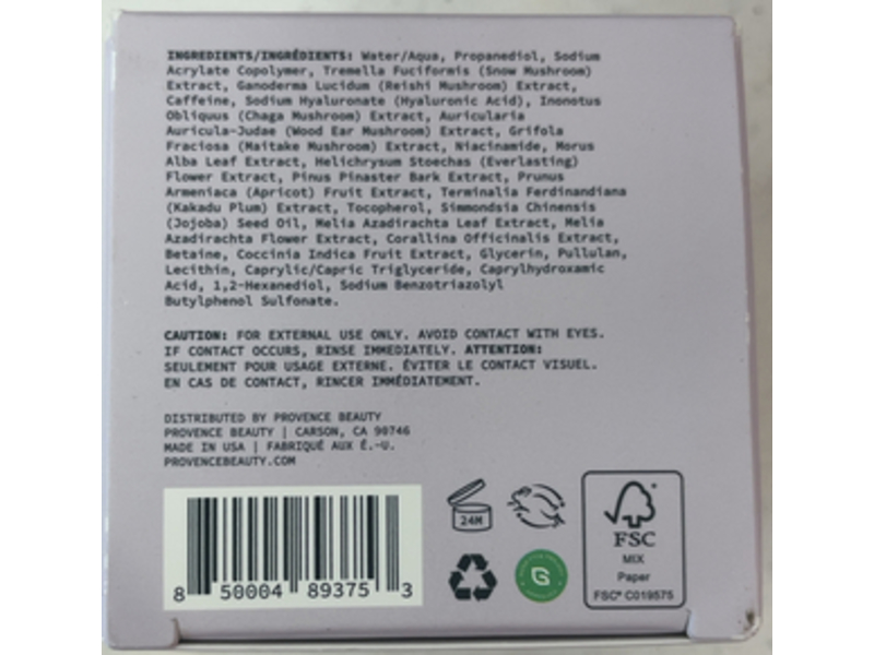 Provence Beauty No Baggage Adaptogen Eye Cream, Snow & Reishi Mushrooms + Caffeine + Hyaluronic Acid, 1 fl oz/30 mL