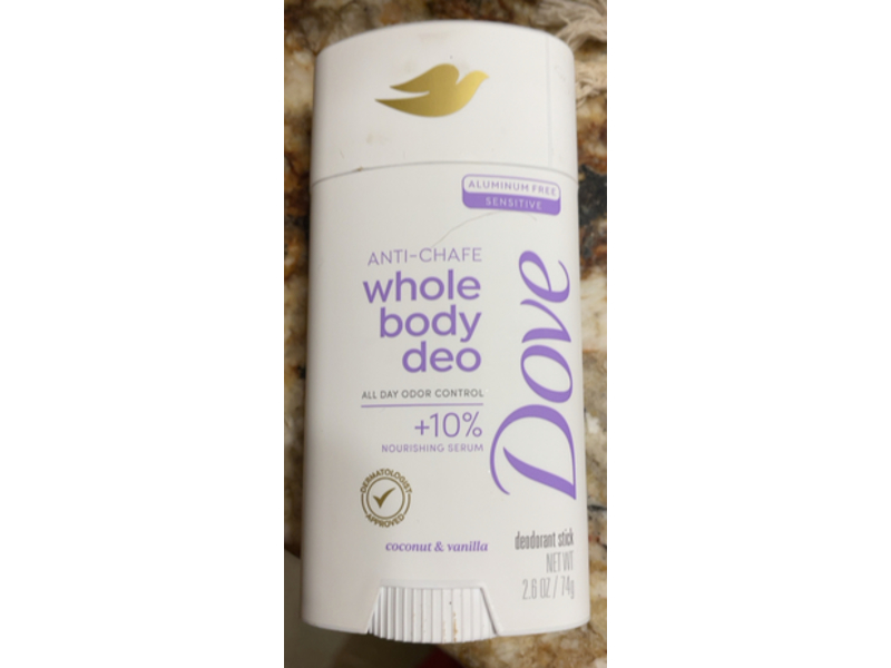 Dove Whole Body Deodorant Stick, Coconut & Vanilla, 2.6 oz/74 g