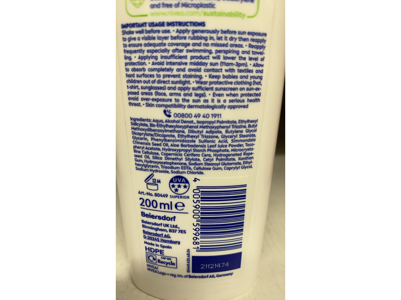 Nivea Sun Sensitive High Protection Sunscreen, SPF 30, 200 mL