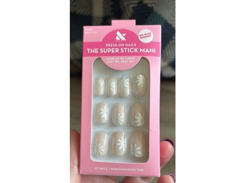 Olive & June The Super Stick Mani Fake Nails, Daisy Pop, 32 Count