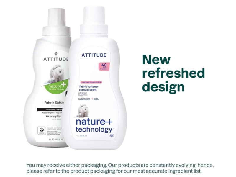 Attitude Extra Gentle Fabric Softener, Unscented, 40 Loads, 33.8 fl oz/1 L